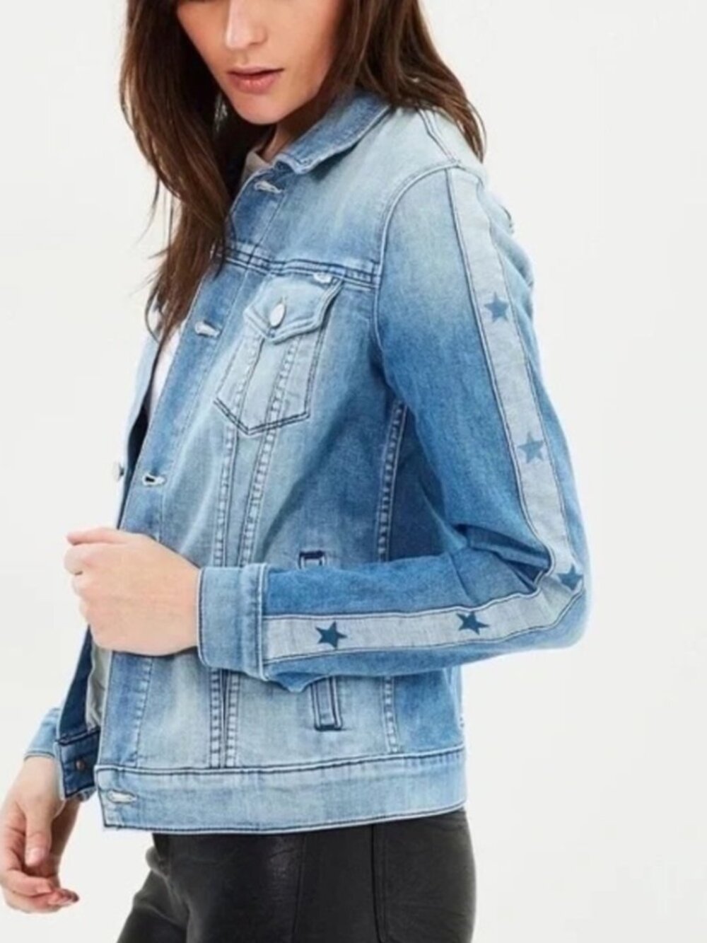 HTF MOTHER Star Bruiser Denim Jacket In Flight Entertainment Coastal Cowgirl XS